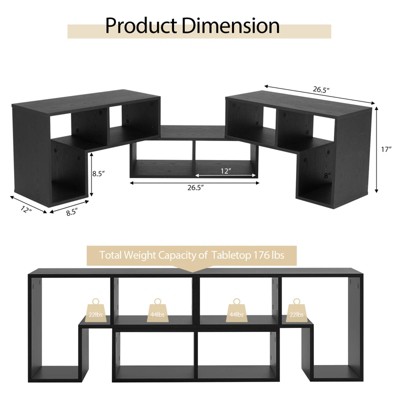 Black Modular 3-Piece TV Stand with Shelves for up to 65" TVs