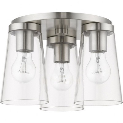 Cityview Brushed Nickel 3-Light Flush Mount with Clear Glass
