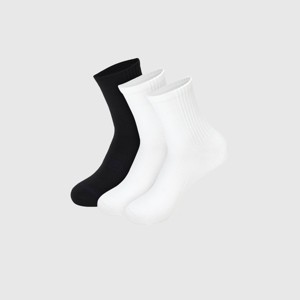 Hanes Women's Moves Premium Seamless Stretch 3pk Mid Crew Socks - White/Black 5-9: Y-Heel Stitching, Arch Support - 1 of 4
