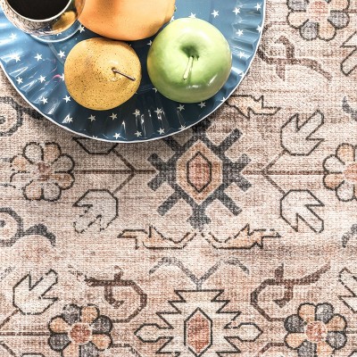 Myrtle Vintage Washable Black and Beige Area Rug
