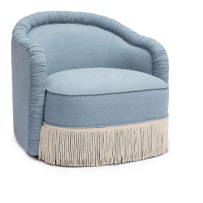 TOV Furniture Pamela Upcycled Fabric Tassel Lounge Chair in Faded Blue