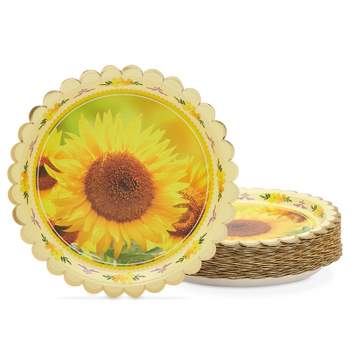 Blue Panda 48 Pack Yellow Sunflower Paper Plates for Birthday Party Supplies, Floral Baby Shower Decorations, 9 in