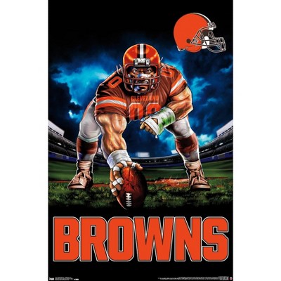 Trends International NFL Cleveland Browns - Neon Helmet 23 Framed Wall  Poster Prints Barnwood Framed Version 22.375 x 34