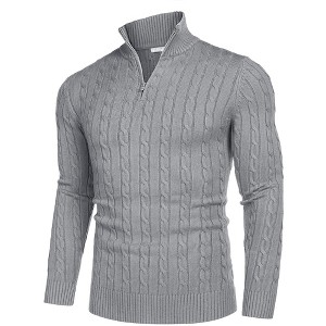 COOFANDY Men's Quarter Zip Sweater Slim Fit Casual Knitted Turtleneck Pullover Mock Neck Polo Sweater - 1 of 4