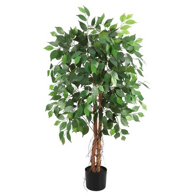 Whizmax Artificial Ficus, Fake Ficus Silk Tree with Natural Wood Trunk in Plastic Nursery Pot for Indoor Outdoor House Living Room Office