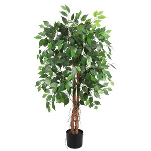 Whizmax Artificial Ficus, Fake Ficus Silk Tree with Natural Wood Trunk in Plastic Nursery Pot for Indoor Outdoor House Living Room Office - 1 of 4