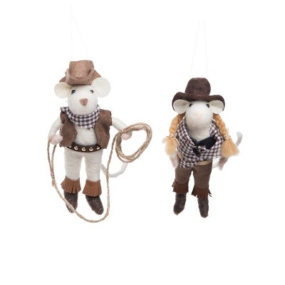 Gallerie II Cowboy & Girl Mouse Wool Ornament, A/2