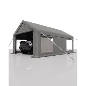 12x20 ft Carport with 200g PE Tarp, Roll-Up Doors & 4 Windows, Fits Trucks, Tractors, Boats, and SUVs - 1 of 4