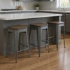 HomeRoots Set of Four 26" Brown and Gunmetal Solid Wood and Metal Backless Counter Height Bar Chairs - 2 of 4