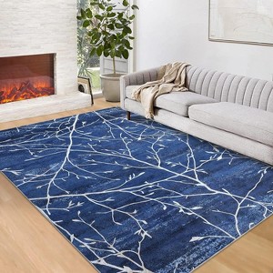 Washable Area Rug with Modern Abstract Branch Print for Bedroom, Non-Slip Backing, Soft Low-Pile Floor Carpet for Living Room, Kitchen - 1 of 4