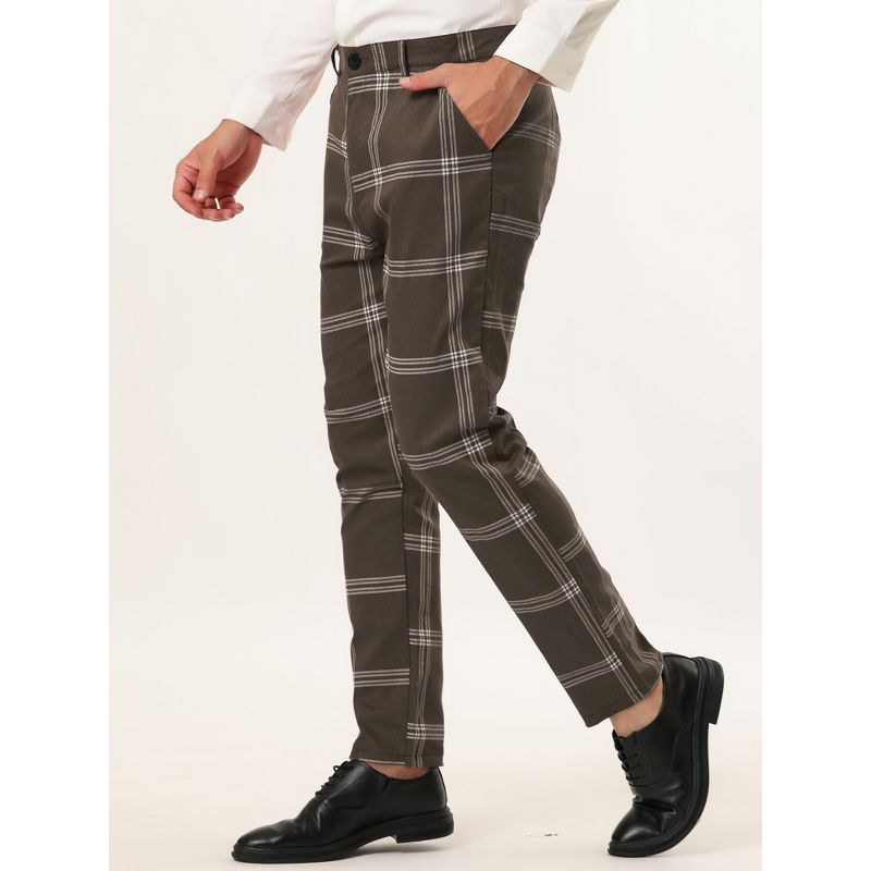 Lars Amadeus Men's Plaid Casual Slim Fit Flat Front Checked Printed Business Trousers, 2 of 7