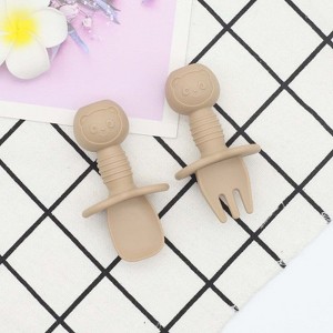MyKids-USA Baby Bear Pattern Complementary Food Training Lovely Silicone Spoon Fork Sets - 1 of 1