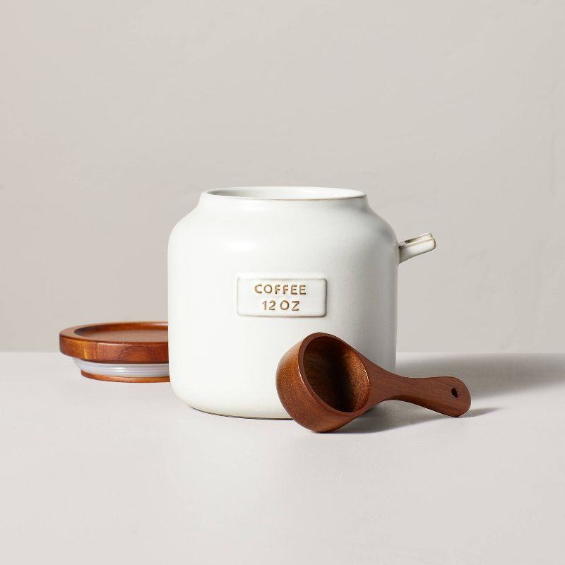 12oz Stoneware Coffee Canister with Wood Lid &#38; Scoop Cream/Brown - Hearth &#38; Hand&#8482; with Magnolia, 4 of 9