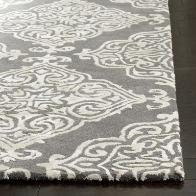 Elegant Dark Grey/Ivory Hand-Tufted Wool Area Rug 4' x 6'