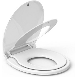 Elongated Toilet Seat with Toddler Seat Built In, Potty Training Lid for Adults and Kids, Slow Close Magnetic Closure, Family Bathroom - 1 of 4
