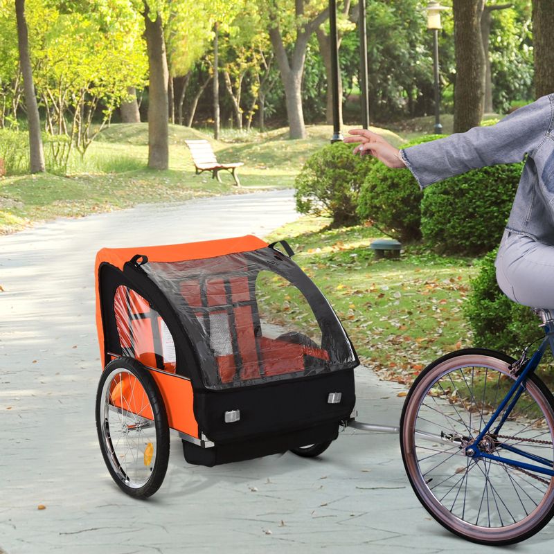 Aosom 2-Seat Child Bike Trailer for Kids with a Strong Steel Frame, 5-Point Safety Harnesses, & Comfortable Seat, 2 of 9