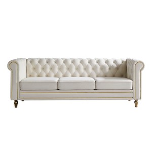 NicBex 84.65 Inch Modular Sectional Sofa Couch with Tufted Backrest Mid-Century 3-Seater Sofa with Gold Ribbon Decoration for Living Room - 1 of 4