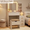 Vanity Desk with Mirror and Lights, Makeup Vanity with Drawer & Storage Shelves, Cabinet, 3 White Lighting Modes Adjustable Brightness, Power Outlet - 3 of 4