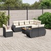 vidaXL 9 Piece Patio Sofa Set with Cushions Black Poly Rattan - Black and Cream Table + 3x Middle + Corner - 2 of 4