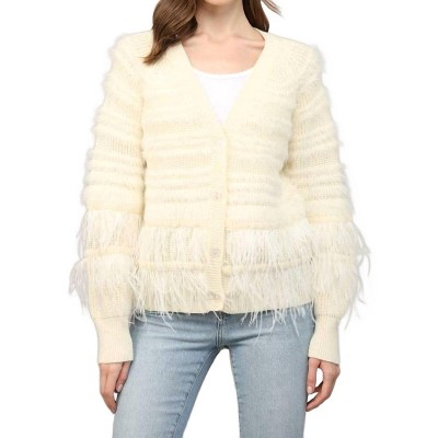 Women's Feather Trim Wool Blend Cardigan - Fate