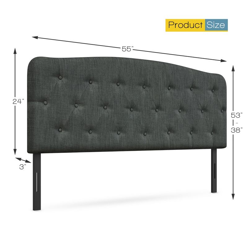 Costway Full Size Upholstered Headboard Only Adjust Button Tufted Faux Linen Light Grey\Dark Grey, 5 of 11