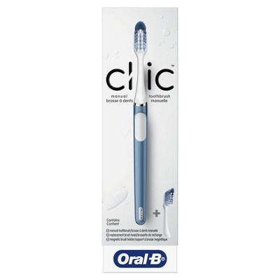 Oral-B Clic Toothbrush - Alaska Blue with 2 Replaceable Brush Heads and Magnetic Brush Mount