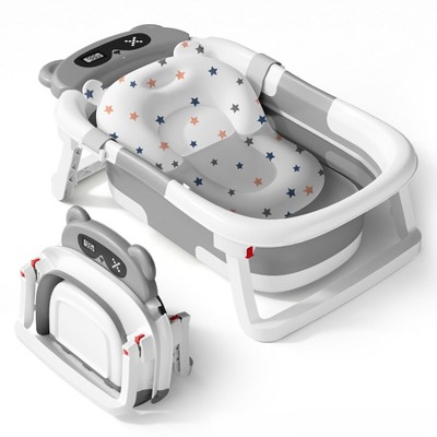 BabyBond Collapsible Baby Bathtub for Infants and Toddlers with Thermometer& 1 Soft Floating Cushion Portable Travel Baby Tub