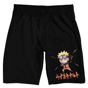 Naruto Shippuden Chibi Naruto Kanji Name Text Adult Black Sleep Pajama Shorts - 1 of 4