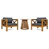 Christopher Knight Home Kairos Transitional 3 Piece Patio Acacia Wood Club Chairs with Round Accent Table - 2 of 4