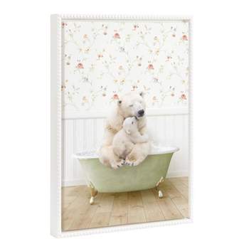 18"x24" Sylvie Mother and Baby Polar Bear in Country Cottage Bath Framed Canvas by Amy Peterson White - Kate & Laurel All Things Decor