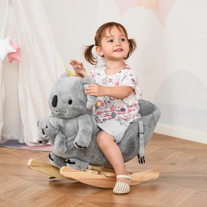 Whisen Kids Plush Koala Rocking Toy with Pedals and Gloved Doll, Riding Rocker Chair for 18-36 months - Grey - 1 of 4