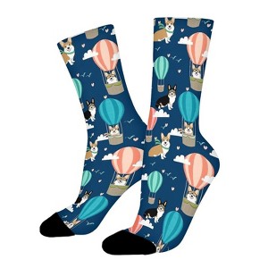 Corgi Hot Air Balloon Women Printed Crew Socks Funny Funky Socks Soft Polyester Novelty Gifts for Artists Men - 1 of 1