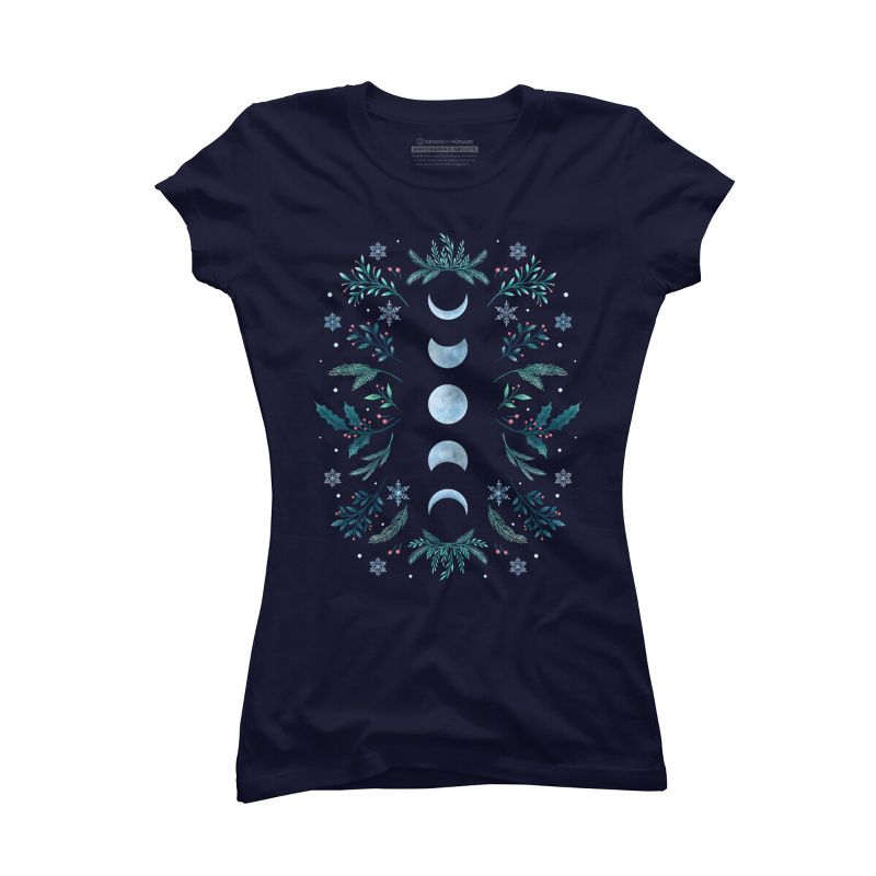 Junior's Design By Humans Moonlight Garden - Teal Snow By EpisodicDrawing T-Shirt, 1 of 4