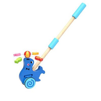 Toysters Push Along Toddler Walking Seal Wooden Stand Up Push and Pull Animal Walker For Toddlers