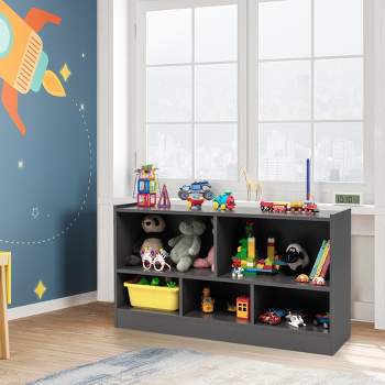 Tangkula Kids 5-Cube Storage Cabinet 2-Shelf Wood Bookcase Organizer Grey