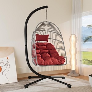 KWPZQEB Hanging Egg Chair with Stand, Patio Wicker Hammock Egg Swing Chair with Thick Cushion for Bedroom Garden Indoor Outdoor - 1 of 4
