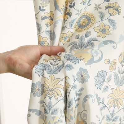 HLC.ME Clara Floral Damask Patterned Window Back Tab Rod Pocket Curtains - Light Blocking Darkening Window Panels, Set of 2