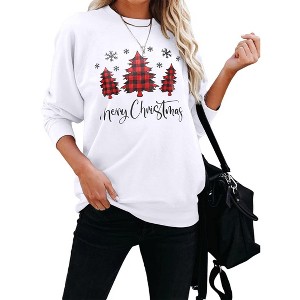 Christmas Sweatshirts for Women Cute Funny Sweatshirt Crew Neck Long Sleeve Xmas Holiday Tree Graphic Pullover Tops - 1 of 4