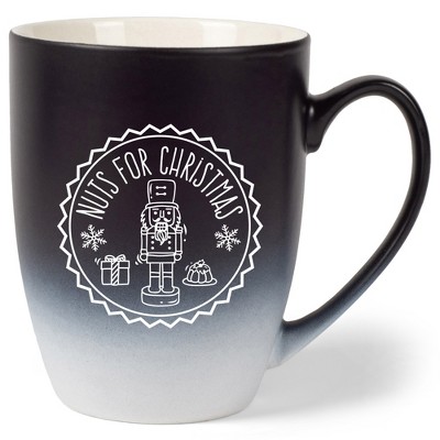 Elanze Designs Nuts For Christmas Nutcracker Cake Two Toned Ombre Matte Black and White 12 ounce Ceramic Stoneware Coffee Cup Mug