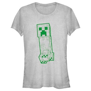Juniors Womens Minecraft Creeper Outline T-Shirt - 1 of 4