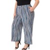 Agnes Orinda Women's Plus Size Boho Palazzo Elastic Waist Stripe Wide Leg Lounge Pants with Pocket - 3 of 4