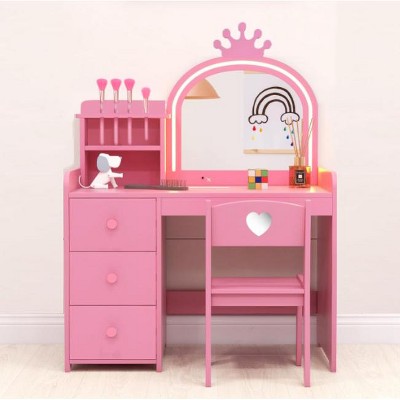 Garvee 2-in-1 Kids Vanity with Detachable Top, Vanity Table and Chair Set with Mirror and Lights, 3-Drawer Makeup Desk Dressing Table for Little Girls
