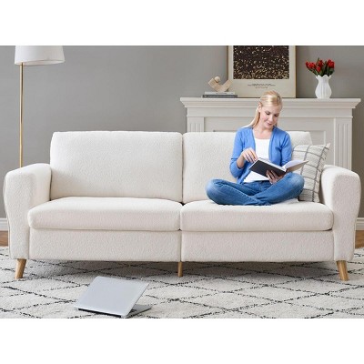 Coucheta 84" Modern Sofa - 3-Seater Couch w/ Deep Seats, Wood Legs, Comfy Boucle Fabric, Easy Assembly, Midnight Blue