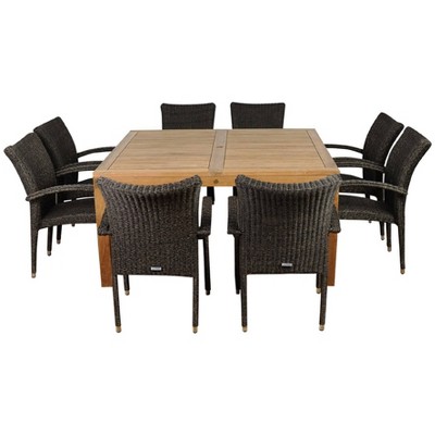 Versailles 9pc Patio Teak Wood Square Dining Set - International Home Miami