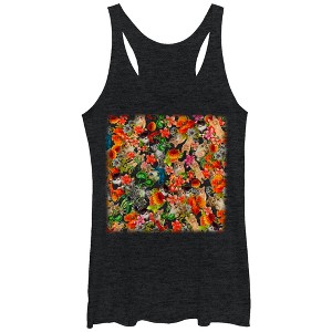 Women's Lost Gods Cats and Flowers Racerback Tank Top - 1 of 3