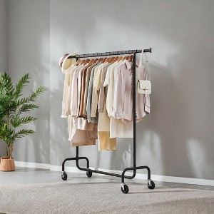 Extendable Hanging Rod Clothes Rack with Wheels Heavy-Duty Garment Rack Freestanding Clothes Rack for Hanging Clothes - 1 of 4