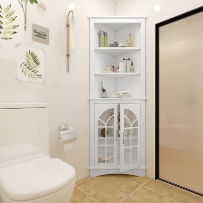 Corner Bookcase Traditional with Adjustable Shelves and Glass Doors for Living Room 23.62in Wide - 3irtyhousy