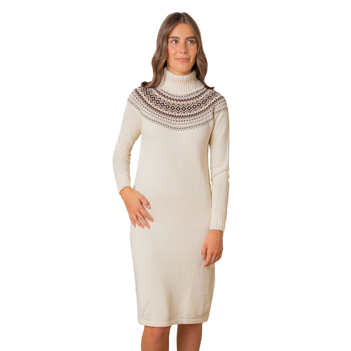 Hope & Henry Women's Organic Long Sleeve Turtleneck Intarsia Sweater Dress, Adult
