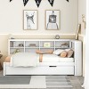 Daybed with Twin Trundle, Wooden Day Bed Pull Out with USB Ports and Storage Shelf, Twin Size Frame for Kids or Guests-Maison Boucle - 3 of 4