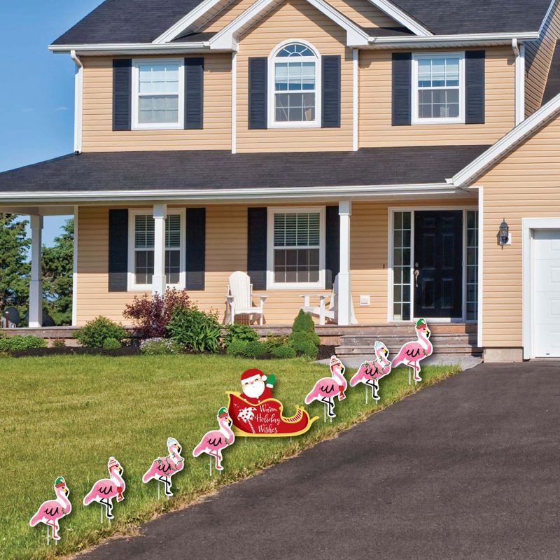 Big Dot of Happiness Flamingle Bells - Yard Sign and Outdoor Lawn Decorations - Tropical Flamingo Christmas Yard Signs - Set of 8, 3 of 9
